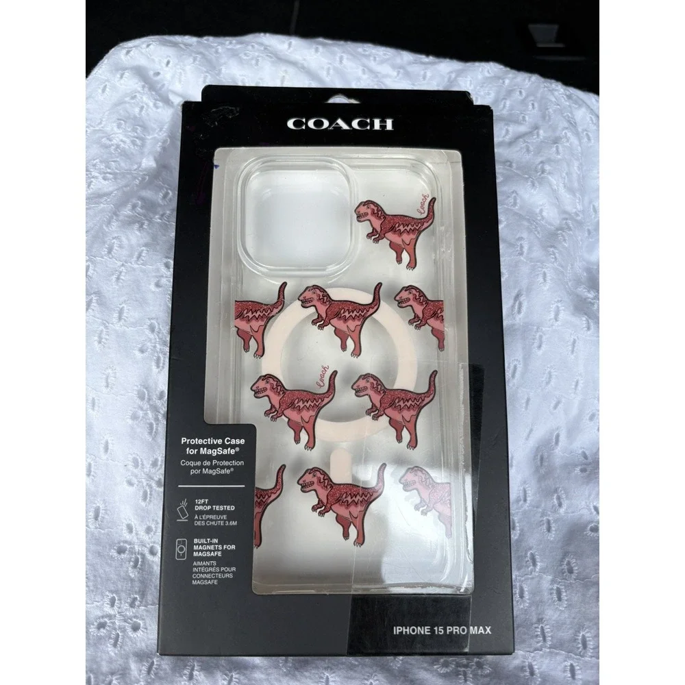 NIB Coach Rexy Glitter Dinosaur iPhone 15 Pro Max Protective MagSafe Clear Case